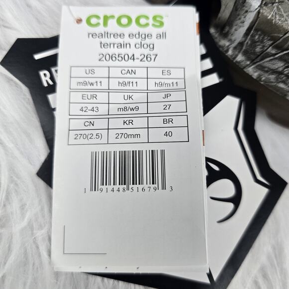 Crocs Realtree All Terrain Edge Clog Men's 9 Women's 11 Walnut 206504-267 - Picture 8 of 8